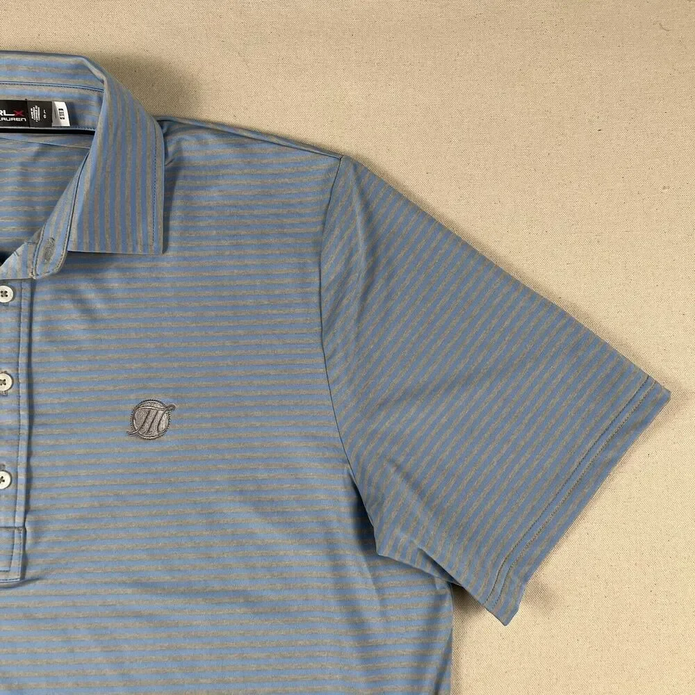 RLX Ralph Lauren Polo‎ Shirt Men’s Large Blue Gray Striped Embroidered Logo Golf